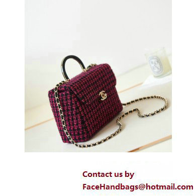 Chanel Wool Tweed  &  Gold-Tone Metal Small box Bag AS4470 Fuchsia  &  Black 2023